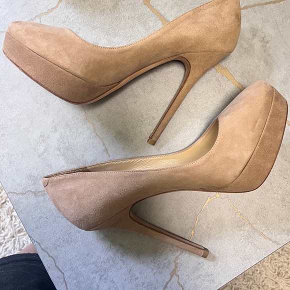 Jimmy Choo Shoes - Jimmy Choo suede neutral pumps heels platform 37 US 7 beige tan